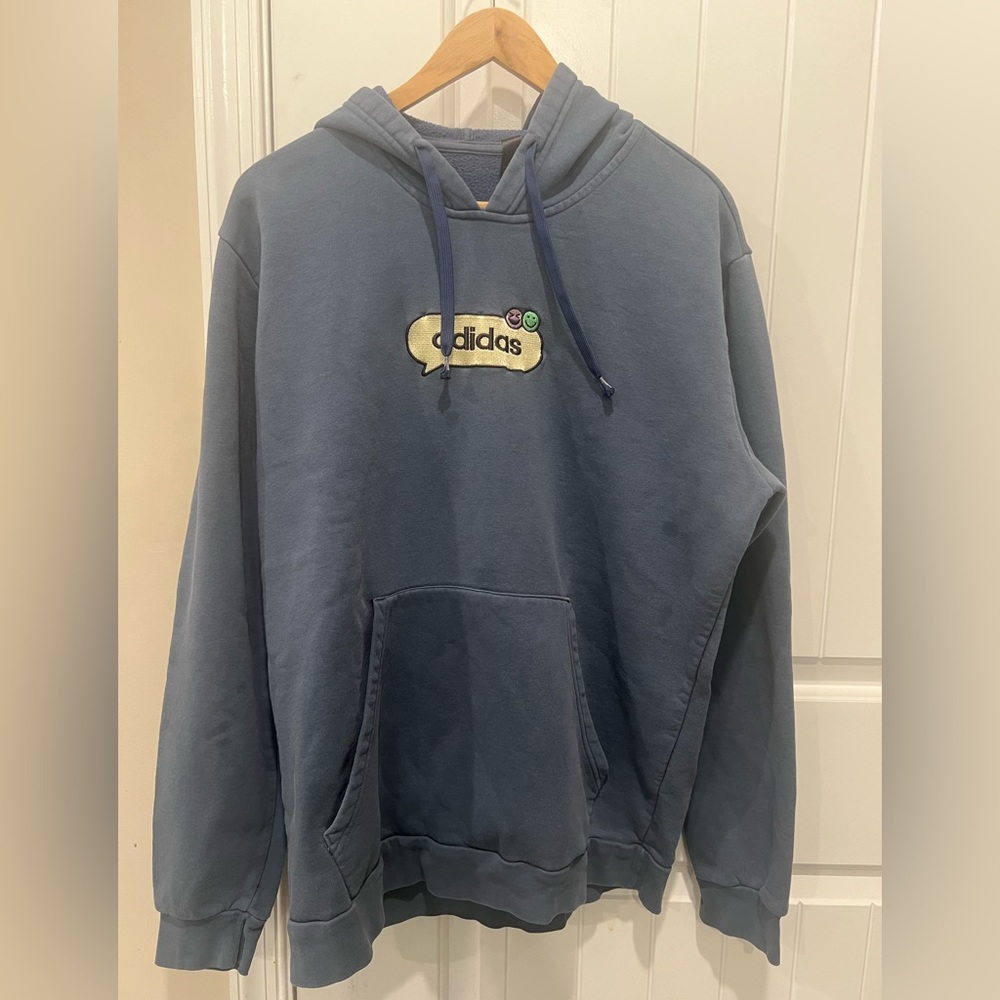 Men’s Adidas Hoodie Pullover Optimoticons HK6755 Wonder Steel Size Medium